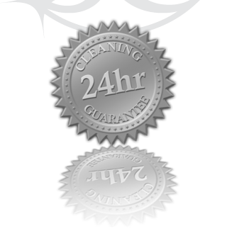 A silver seal with the words " cleaning guarantee 2 4 hr ".